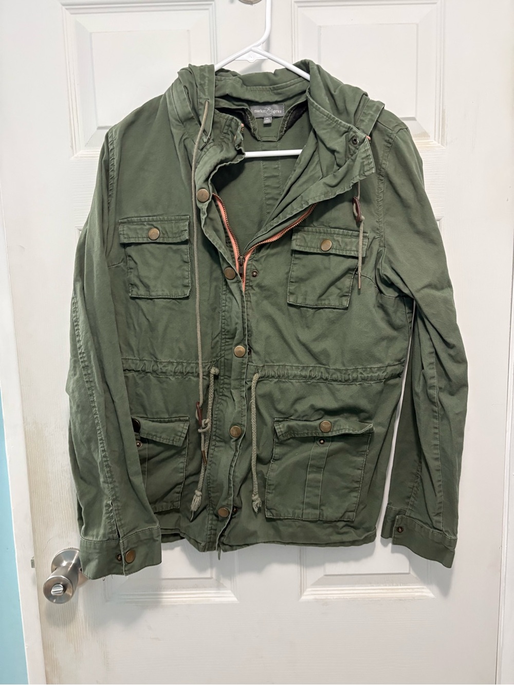 Market & Spruce Olive Green Hooded Utility Jacket